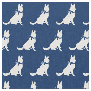 German Shepherd Dog Silhouette Pet Navy Blue Fabric