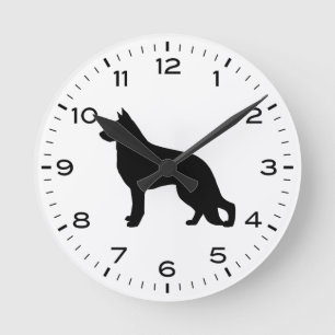 German Shepherd Dog Silhouette Round Clock