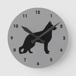 German Shepherd Dog Silhouette Round Clock