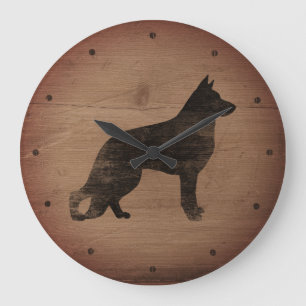 German Shepherd Dog Silhouette Rustic Style GSD Large Clock