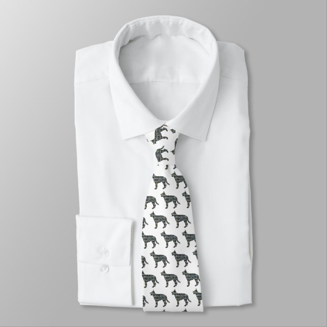 German Shepherd Dog Silhouette Yellow & Blue White Tie (Tied)