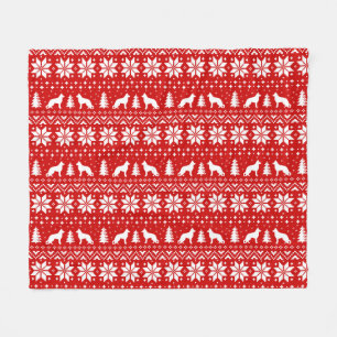 German Shepherd Dog Silhouettes Christmas Holiday Fleece Blanket