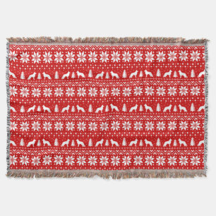 German Shepherd Dog Silhouettes Christmas Pattern Throw Blanket