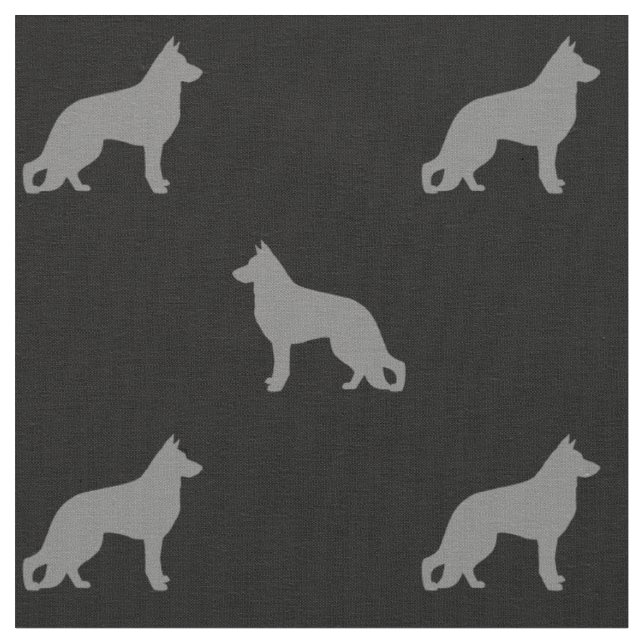 German Shepherd Dog Silhouettes Pattern Fabric (Close Up)