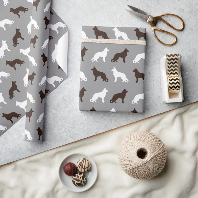 German Shepherd Dog Silhouettes Pattern Wrapping Paper (Crafts)