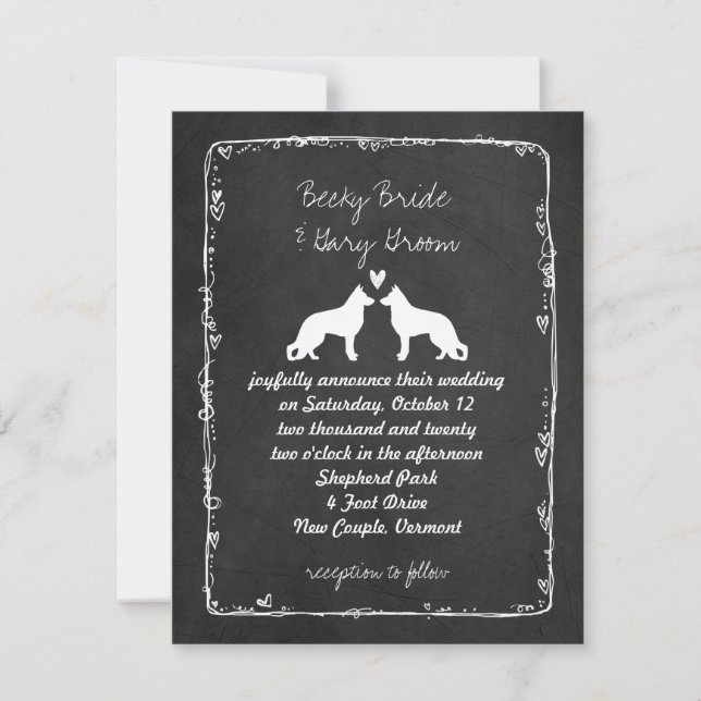 German Shepherd Dog Silhouettes Wedding Invitation (Front)