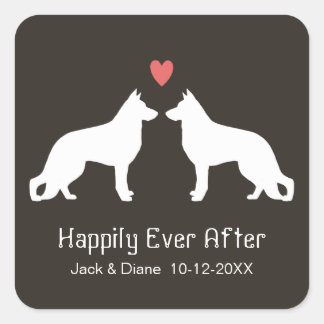 German Shepherd Dog Silhouettes with Custom Text Square Sticker