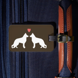 German Shepherd Dog Silhouettes with Heart Luggage Tag