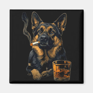 German Shepherd Dog Smoking Cigarette Whisky Lover Magnet