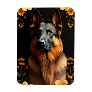 German Shepherd dog Surrounded by Vibrant Flowers Magnet