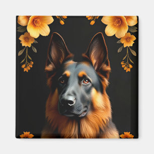 German Shepherd dog Surrounded by Vibrant Flowers Magnet