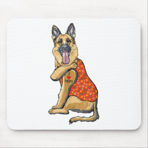 German Shepherd Dog Tattoo I Love Mum Flower Mothe Mouse Pad