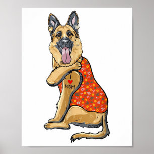 German Shepherd Dog Tattoo I Love Mum Flower Mothe Poster
