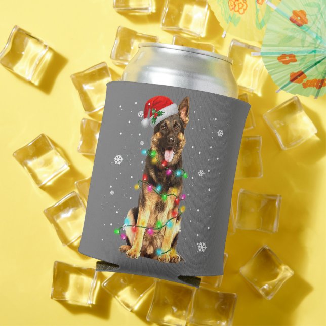 German Shepherd Dog Tree Christmas Sweater Xmas Can Cooler (In Situ Summer)