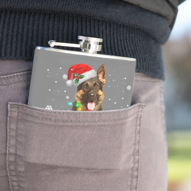 German Shepherd Dog Tree Christmas Sweater Xmas Hip Flask (In Situ)