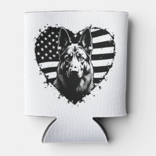 German Shepherd Dog USA American Flag 4th Of July Can Cooler