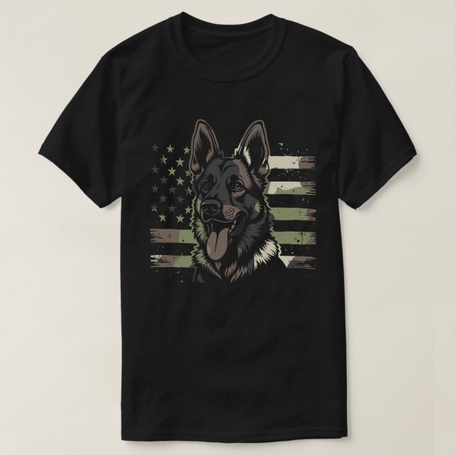 German Shepherd Dog USA American Flag 4th Of July T-Shirt (Design Front)