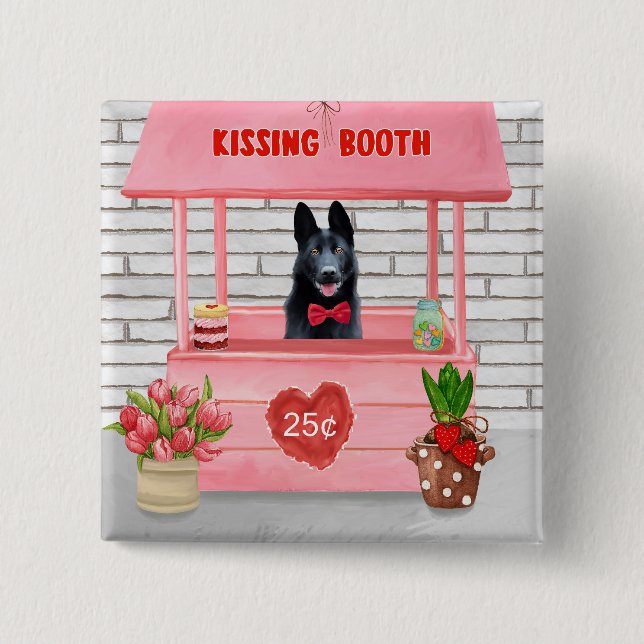 German Shepherd Dog Valentine's Day Kissing Booth 15 Cm Square Badge (Front)