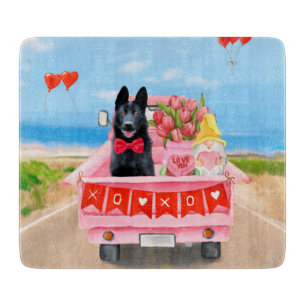 German Shepherd Dog Valentine's Day Truck Hearts Cutting Board