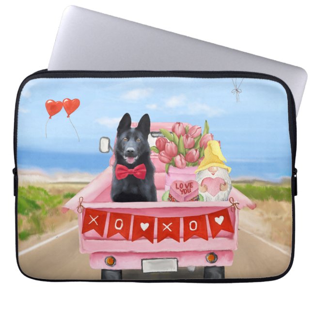 German Shepherd Dog Valentine's Day Truck Hearts Laptop Sleeve (Front)