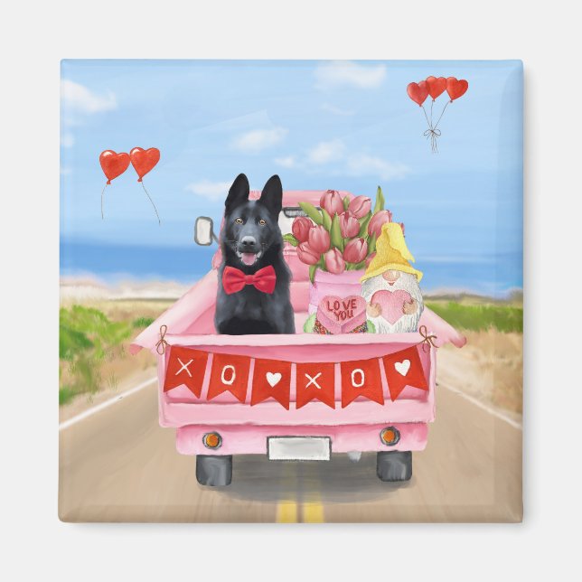 German Shepherd Dog Valentine's Day Truck Hearts Magnet (Front)