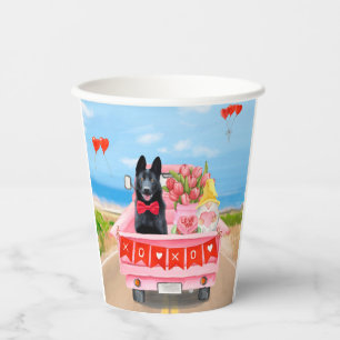 German Shepherd Dog Valentine's Day Truck Hearts Paper Cups