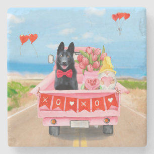 German Shepherd Dog Valentine's Day Truck Hearts  Stone Coaster