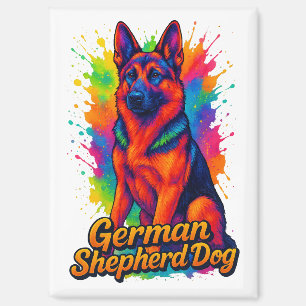 German Shepherd Dog Vibrant Pop Art Design for Dog Magnet