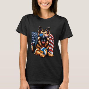 German Shepherd Dog Volleyball Lover US Flag Freed T-Shirt