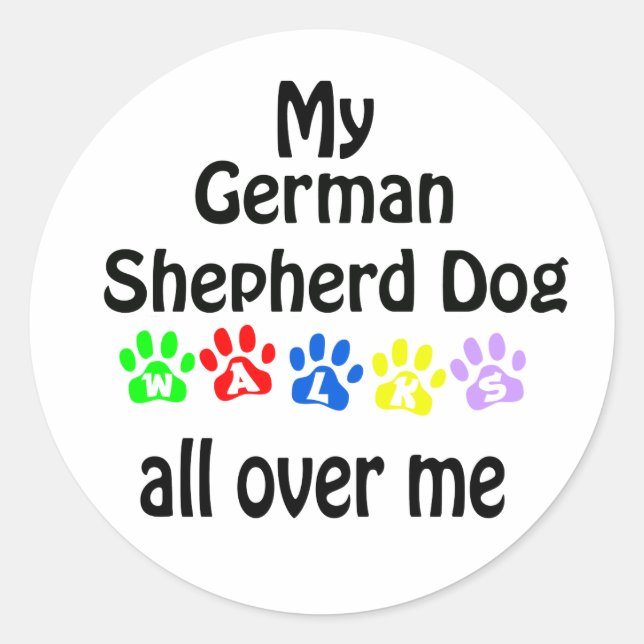 German Shepherd Dog Walks Design Classic Round Sticker (Front)