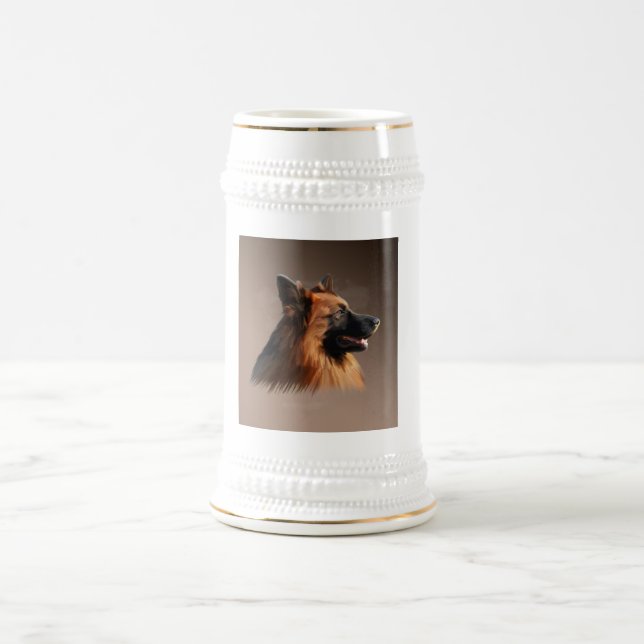 German Shepherd Dog Watercolor Art Portrait Beer Stein (Center)