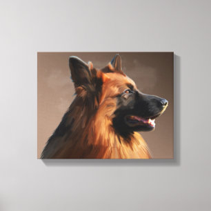 German Shepherd Dog Watercolor Art Portrait Canvas Print