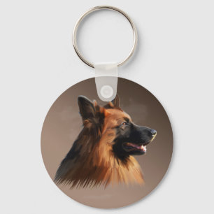 German Shepherd Dog Watercolor Art Portrait Key Ring