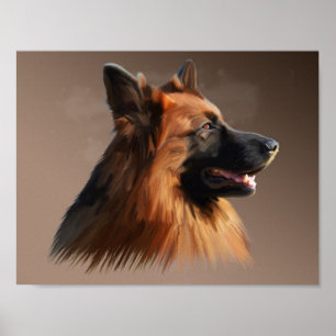 German Shepherd Dog Watercolor Art Portrait Poster
