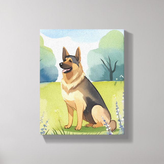 German Shepherd | Dog Watercolor Painting Canvas Print (Front)