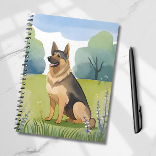 German Shepherd   Dog Watercolor Painting Notebook
