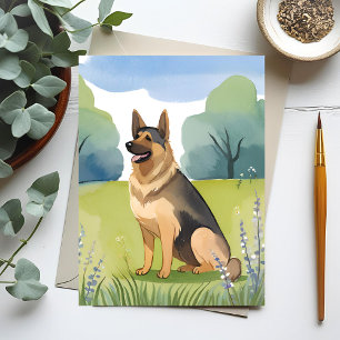 German Shepherd   Dog Watercolor Painting Postcard