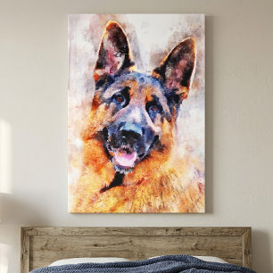 German Shepherd Dog Watercolor Portrait 01 Canvas Print