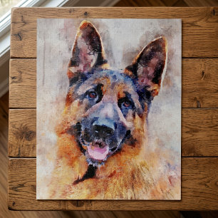 German Shepherd Dog Watercolor Portrait 01 Jigsaw Puzzle