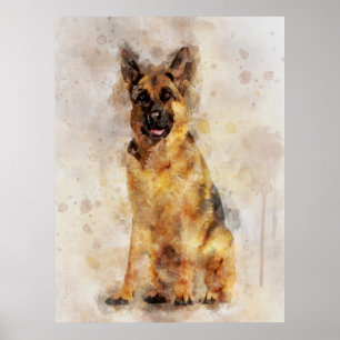 German Shepherd Dog Watercolor Portrait 03 Poster