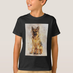 German Shepherd Dog Watercolor Portrait 03 T-Shirt