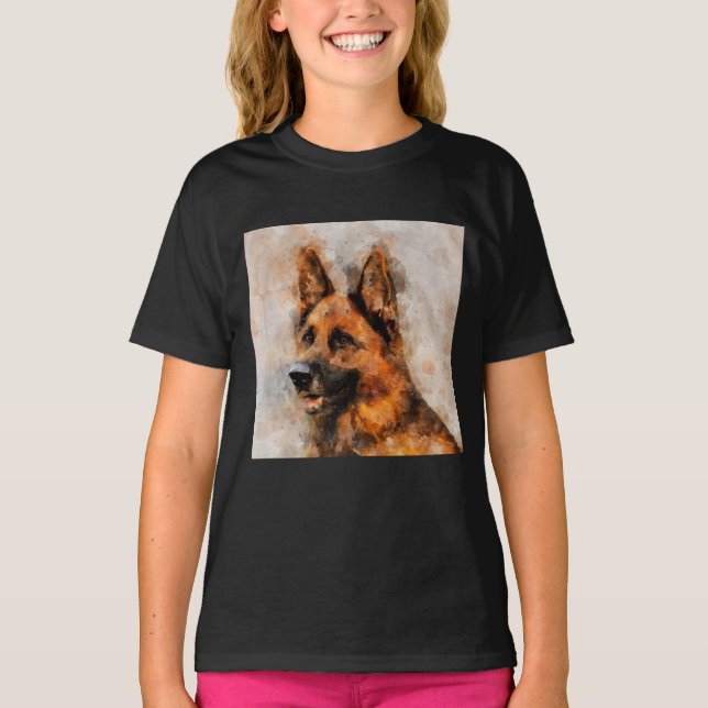 German Shepherd Dog Watercolor Portrait 04 T-Shirt (Front)