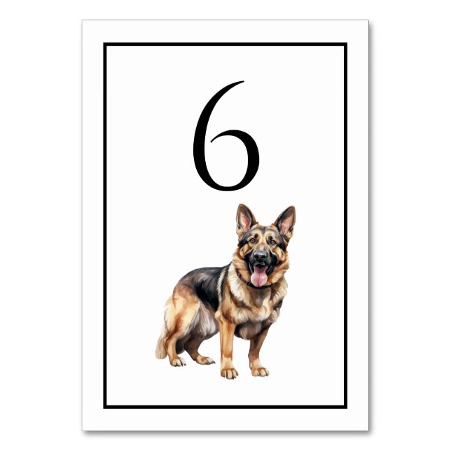 German Shepherd Dog Watercolor Table Number (Front)