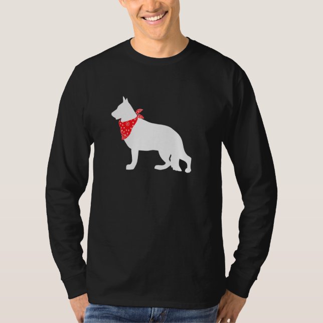 German Shepherd Dog Wearing Red Bandanna T-Shirt (Front)