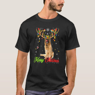 German Shepherd Dog With Antlers Merry Christmas X T-Shirt