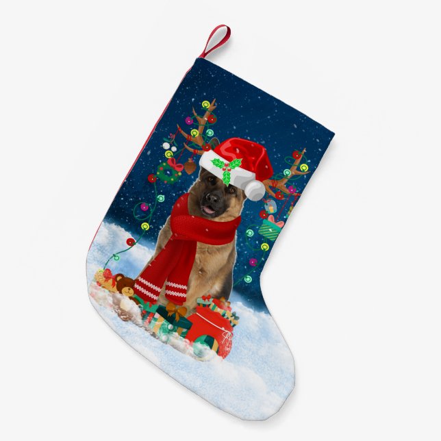 German Shepherd dog with Christmas gifts Small Christmas Stocking (Front (Hanging))