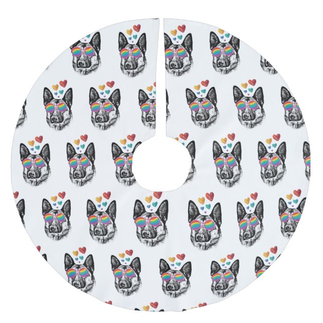 German Shepherd Dog with Hearts Valentine's Day  Brushed Polyester Tree Skirt (Front)