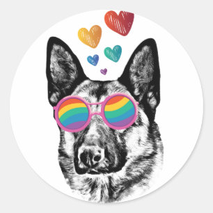 German Shepherd Dog with Hearts Valentine's Day  Classic Round Sticker