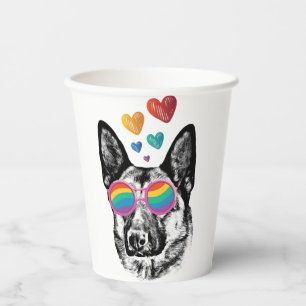 German Shepherd Dog with Hearts Valentine's Day Paper Cups