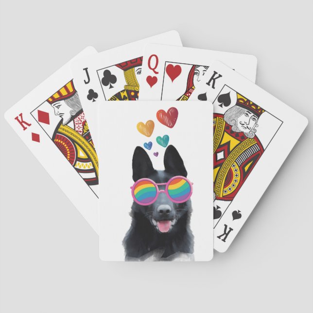 German Shepherd Dog with Hearts Valentine's Day  Playing Cards (Back)